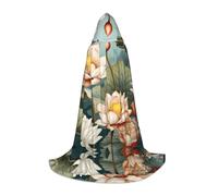 WBQLSL Cosplay hooded Lotus in the pond printed Large cape, costume, essential holiday party prop, sizes S/M/L (unisex)