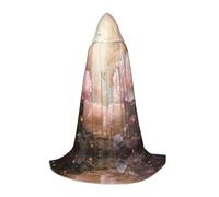 WBQLSL Cosplay hooded Peony flowers in dream printed Small cape, costume, essential holiday party prop, sizes S/M/L (unisex)