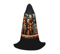 WBQLSL Cosplay hooded Primitive Totem printed Small cape, costume, essential holiday party prop, sizes S/M/L (unisex)