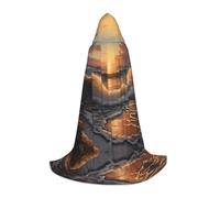 WBQLSL Cosplay hooded Sunrise at the seaside printed Medium cape, costume, essential holiday party prop, sizes S/M/L (unisex)