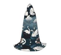WBQLSL Cosplay hooded White swan printed Large cape, costume, essential holiday party prop, sizes S/M/L (unisex)