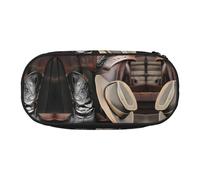 WBQLSL Cowboy Black Hat Western Boots Large capacity pencil bag, multi-layer partition stationery storage bag - unisex learning office supplies