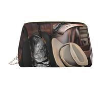 WBQLSL Cowboy Black Hat Western Boots Leather Makeup Bag Cosmetic Storage Bag Suitable for Carrying Cosmetics with You