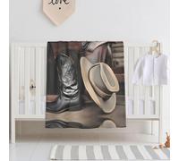 WBQLSL Cowboy Black Hat Western Boots Printed Baby Blanket, 30" x 40" Newborn Swaddle, Baby Throw Blanket