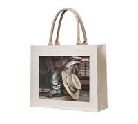 WBQLSL Cowboy Black Hat Western Boots Printed Canvas Tote | Lightweight Storage Bag Perfect for the Beach, Picnics, and Everyday Shopping