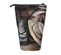 WBQLSL Cowboy Black Hat Western Boots Printed Retractable Pencil case, Perfect for Makeup, Stationery, or a Coin Purse.