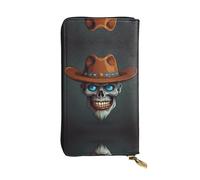 WBQLSL Cowboy Hat Skull Stylish leather wallet, 7.48 x 4.13 inch long zippered coin purse, convenient travel cash wallet