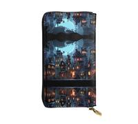 WBQLSL Creepy town Stylish leather wallet, 7.48 x 4.13 inch long zippered coin purse, convenient travel cash wallet