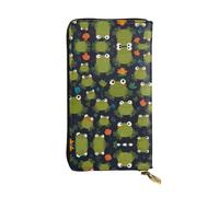WBQLSL Cute cartoon frog Stylish leather wallet, 7.48 x 4.13 inch long zippered coin purse, convenient travel cash wallet