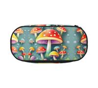 WBQLSL Cute colored mushrooms Printed stationery storage bag - multi-grid layered pencil case portable student pencil bag