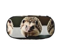 WBQLSL Cute hedgehog Large capacity pencil bag, multi-layer partition stationery storage bag - unisex learning office supplies