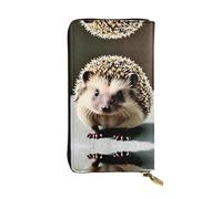 WBQLSL Cute hedgehog Long leather clutch with zippered coin purse and 12 credit card slots, lightweight travel cash wallet