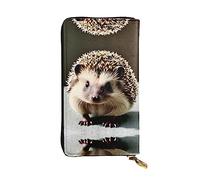 WBQLSL Cute hedgehog Zipper leather wallet, 7.5 * 4.1 inch long clutch bag, multiple compartments and large capacity, a good gift for friends