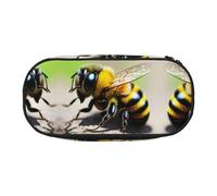 WBQLSL Cute little bee Large capacity pencil bag, multi-layer partition stationery storage bag - unisex learning office supplies