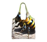 WBQLSL Cute little bee Printed Shoulder Bag - Suitable for sturdy canvas bags, shopping bags, Black, One Size