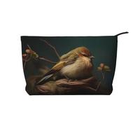 WBQLSL Cute little perching bird Printed corduroy cosmetic bag - travel essential cosmetic storage bag