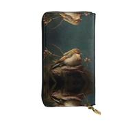 WBQLSL Cute Little Perching Bird Printed Small Leather Clutch - 7.5x4.1 inch Wallet