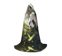 WBQLSL Cute panda eating bamboo Printed Medium hooded cape, costume, teen costume, party prop decoration, sizes S/M/L
