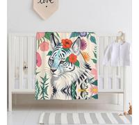WBQLSL Cute white tiger Printed Baby Blanket, 30" x 40" Newborn Swaddle, Baby Throw Blanket
