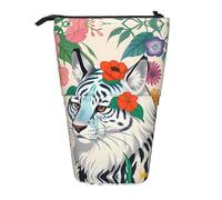 WBQLSL Cute White Tiger Printed Retractable Pencil case, Perfect for Makeup, Stationery, or a Coin Purse.