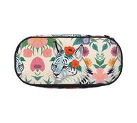 WBQLSL Cute white tiger Printed stationery storage bag - multi-grid layered pencil case portable student pencil bag