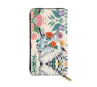 WBQLSL Cute white tiger Stylish leather wallet, 7.48 x 4.13 inch long zippered coin purse, convenient travel cash wallet