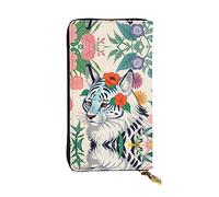 WBQLSL Cute white tiger Zipper leather wallet, 7.5 * 4.1 inch long clutch bag, multiple compartments and large capacity, a good gift for friends