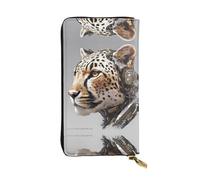 WBQLSL Cyborg Cheetah Long leather clutch with zippered coin purse and 12 credit card slots, lightweight travel cash wallet