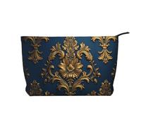 WBQLSL Damascus on Blue Pattern cosmetic bag - lightweight and compact zipper closure clutch, daily cosmetic storage bag