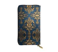 WBQLSL Damascus on Blue Stylish leather wallet, 7.48 x 4.13 inch long zippered coin purse, convenient travel cash wallet