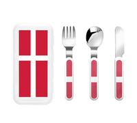 WBQLSL Danish Flag Printed Children's Tableware 3-Piece Set Kindergarten Children's Tableware Portable Picnic Tableware Set