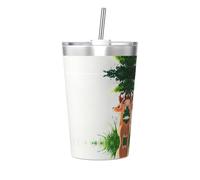WBQLSL Deer looking into the distance Stainless steel travel bottle with straw water bottle to store hot and cold drinks, handheld cup cone straw.