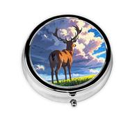 WBQLSL Deer on the plains Mini medicine box with three compartments, small round medicine box, portable