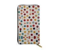 WBQLSL dot pattern Long leather clutch with zippered coin purse and 12 credit card slots, lightweight travel cash wallet