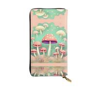 WBQLSL Dream Mushroom Stylish leather wallet, 7.48 x 4.13 inch long zippered coin purse, convenient travel cash wallet