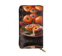 WBQLSL dried persimmon pancake Long leather clutch with zippered coin purse and 12 credit card slots, lightweight travel cash wallet