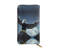 WBQLSL Eagle under the stars Long leather clutch with zippered coin purse and 12 credit card slots, lightweight travel cash wallet