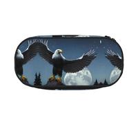 WBQLSL Eagle under the stars Printed stationery storage bag - multi-grid layered pencil case portable student pencil bag