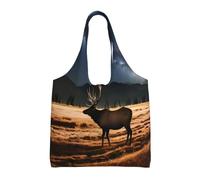 WBQLSL Elk in the meadow Printed canvas bag-suitable for shopping bags, fashionable women's bags