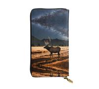 WBQLSL Elk in The Meadow Printed Small Leather Clutch - 7.5x4.1 inch Wallet