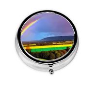 WBQLSL Evening Rainbow Mini medicine box with three compartments, small round medicine box, portable