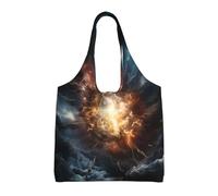 WBQLSL explosion of the earth Printed Shoulder Bag - Suitable for sturdy canvas bags, shopping bags, Black, One Size