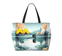 WBQLSL Fallen leaves on a tranquil lake Pattern beach travel bag for gym/swimming pool/supermarket shopping/short trip