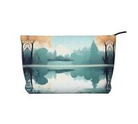 WBQLSL Fallen leaves on a tranquil lake Pattern cosmetic bag - lightweight and compact zipper closure clutch, daily cosmetic storage bag