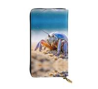 WBQLSL fiddler crab Long leather clutch with zippered coin purse and 12 credit card slots, lightweight travel cash wallet