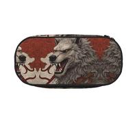 WBQLSL Fierce giant wolf Printed stationery storage bag - multi-grid layered pencil case portable student pencil bag