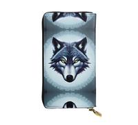 WBQLSL Fierce wolf head Zipper leather wallet, 7.5 * 4.1 inch long clutch bag, multiple compartments and large capacity, a good gift for friends