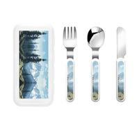 WBQLSL fig. Tomb Printed Children's Tableware 3-Piece Set Kindergarten Children's Tableware Portable Picnic Tableware Set