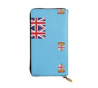 WBQLSL Fiji Flag Long leather clutch with zippered coin purse and 12 credit card slots, lightweight travel cash wallet