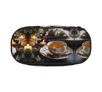 WBQLSL Fine Tea Bowl Printed Pencil case - Multi-Layer partition Pencil case, Suitable for Storing Campus Office Stationery